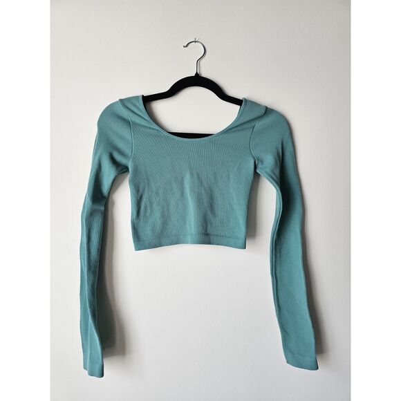 Source Unknown Tops - Aeropostale Ribbed Crop Top XS Teal Long Sleeve Fitted Y2K Stretch